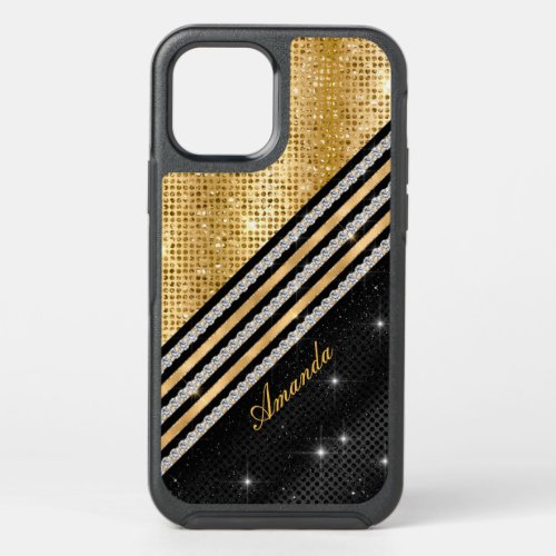 Stylish faux Crystal Gold And black Personalised OtterBox Symmetry iPhone 12 Pro Case