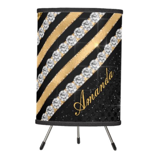 Stylish faux Crystal Gold And black Personalised Tripod Lamp