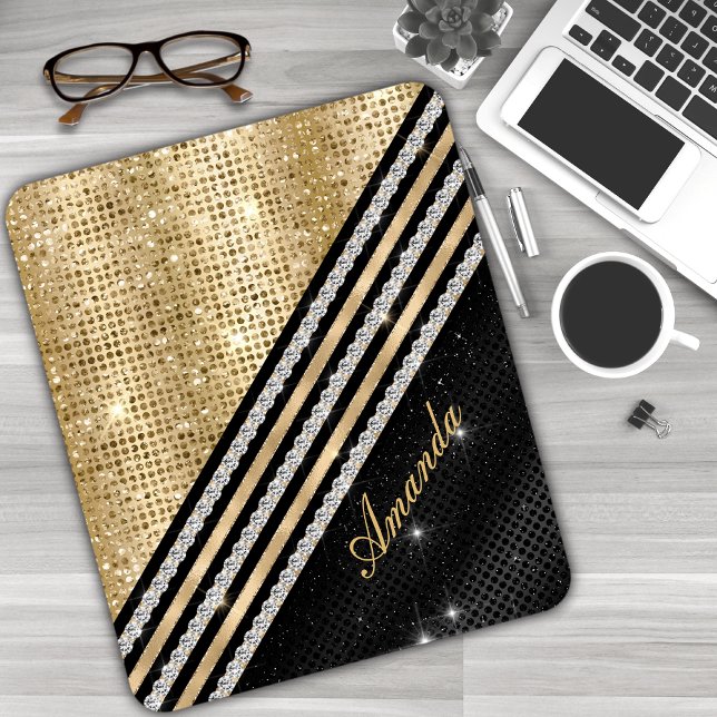 Stylish faux Crystal Gold And black Personalized Mouse Pad (Creator Uploaded)