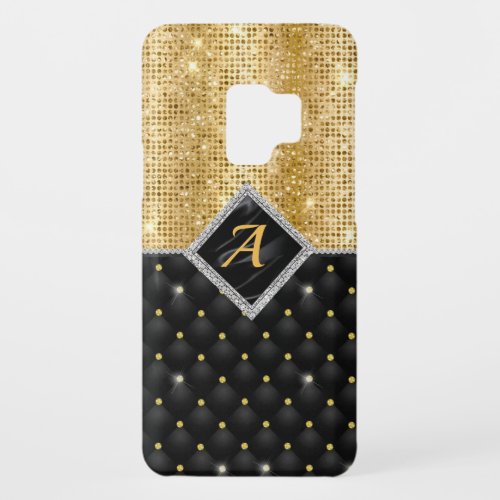 Stylish faux Crystal Gold black diamond monogram Case_Mate Samsung Galaxy S9 Case