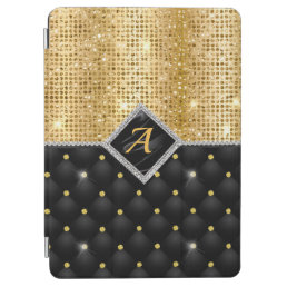 Stylish faux Crystal Gold black diamond monogram iPad Air Cover