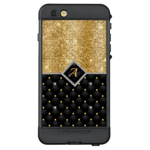 Stylish faux Crystal Gold black diamond monogram LifeProof ND iPhone 6s Plus Case