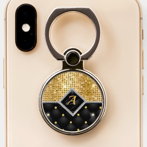 Stylish faux Crystal Gold black diamond monogram Phone Ring Stand