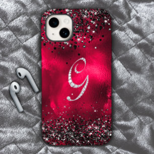 Stylish faux Crystal rhinestone letter G red black iPhone 15 Case