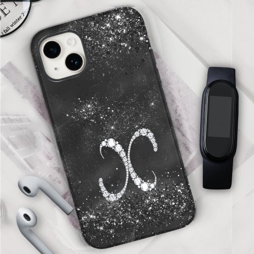 Stylish faux Crystal rhinestone letter X black iPhone 15 Case