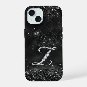 Stylish faux Crystal rhinestone letter Z black iPhone 15 Case
