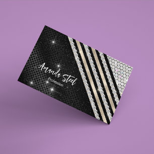 Stylish faux Crystal silver And black Personalised Business Card Magnet