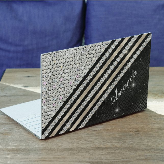 Stylish faux Crystal silver and black Personalised HP Laptop Skin (Creator Uploaded)