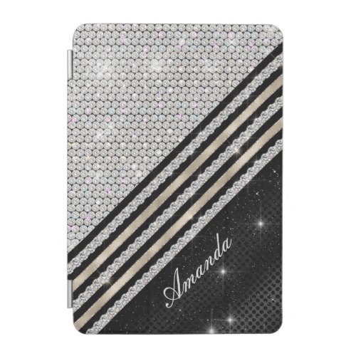 Stylish faux Crystal silver and black Personalised iPad Mini Cover