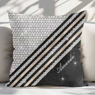 Stylish faux Crystal silver and black Personalised Throw Pillow