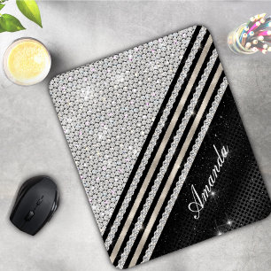 Stylish faux Crystal silver and black Personalized Mouse Pad