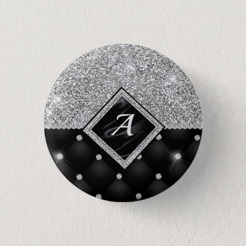 Stylish faux Crystal Silver black diamond monogram Button
