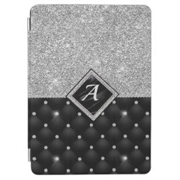 Stylish faux Crystal Silver black diamond monogram iPad Air Cover