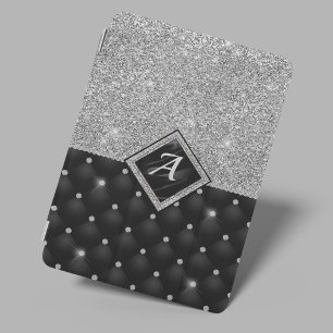 Stylish faux Crystal Silver black diamond monogram iPad Mini Cover
