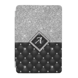 Stylish faux Crystal Silver black diamond monogram iPad Mini Cover