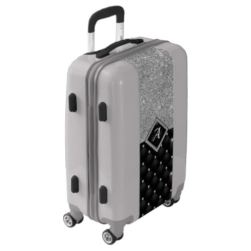 Stylish faux Crystal Silver black diamond monogram Luggage