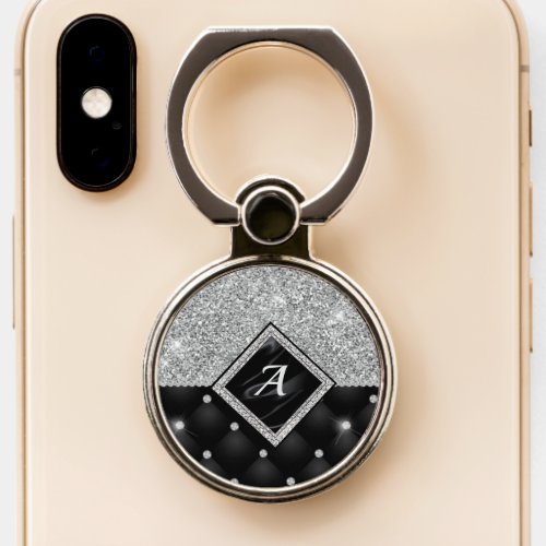 Stylish faux Crystal Silver black diamond monogram Phone Ring Stand