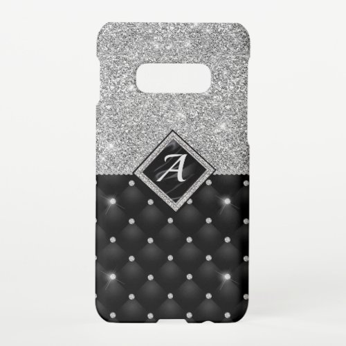 Stylish faux Crystal Silver black diamond monogram Samsung Galaxy S10E Case