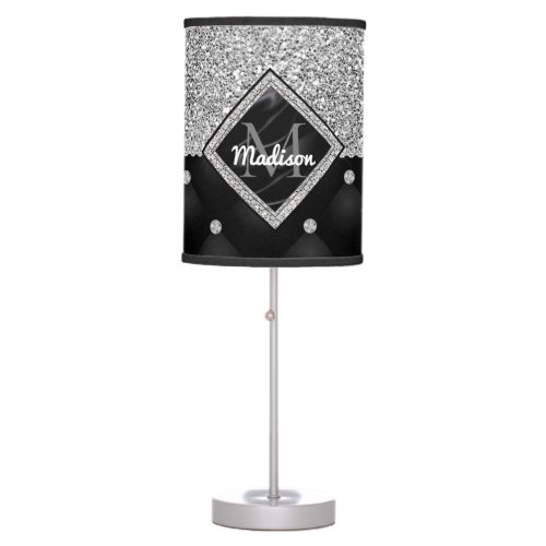 Stylish faux Crystal Silver black diamond monogram Table Lamp