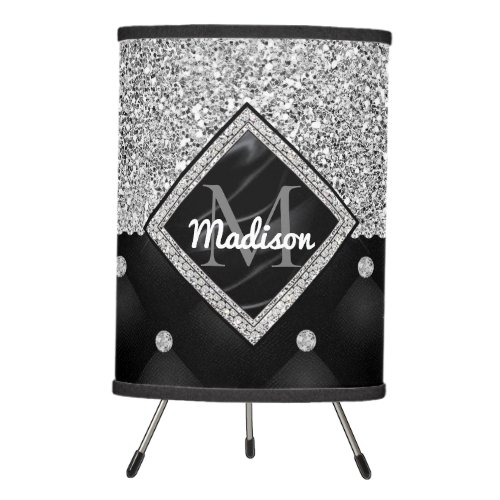 Stylish faux Crystal Silver black diamond monogram Tripod Lamp