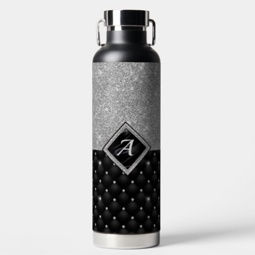 Stylish faux Crystal Silver black diamond monogram Water Bottle
