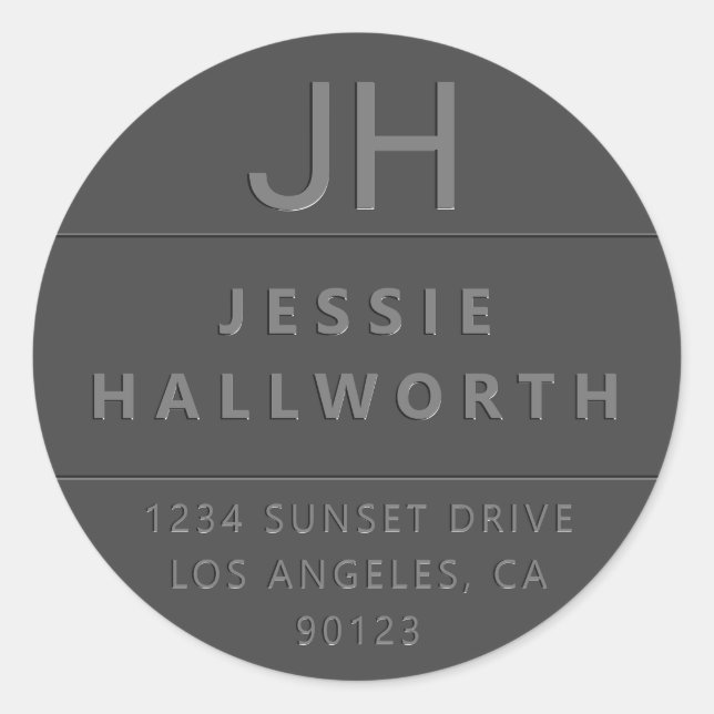 Stylish Faux Embossed Modern Monogram Classic Round Sticker (Front)