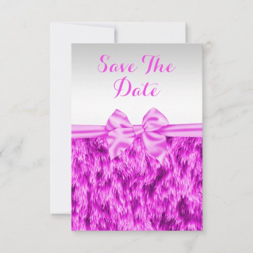 Stylish Faux Fur  Pink Bow Birthday Save The Date