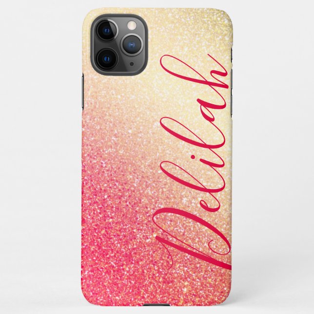 Stylish Faux Girly Pink Glitter Personalized Name iPhone Case (Back)