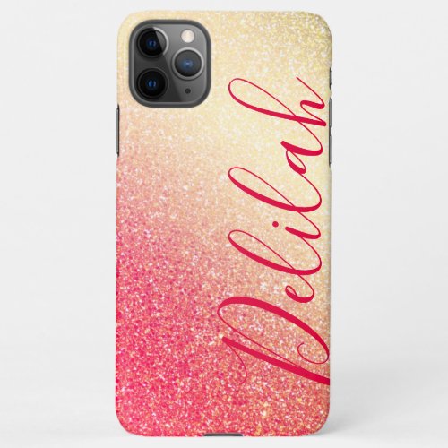 Stylish Faux Girly Pink Glitter Personalized Name iPhone 11Pro Max Case