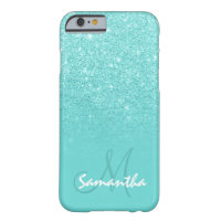 Stylish faux glitter ombre teal block personalized barely there iPhone 6 case