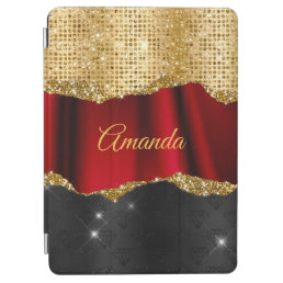 Stylish faux Glitter Red Gold black monogram iPad Air Cover