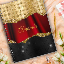 Stylish faux Glitter Red Gold black monogram Notebook