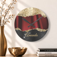Stylish faux Glitter Red Gold black monogram