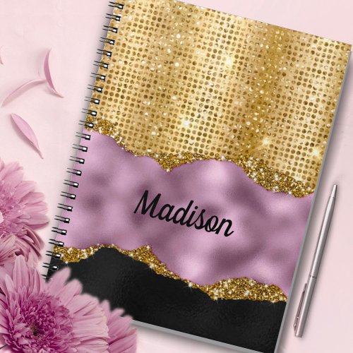 Stylish faux Glitter Violet Gold black monogram Notebook