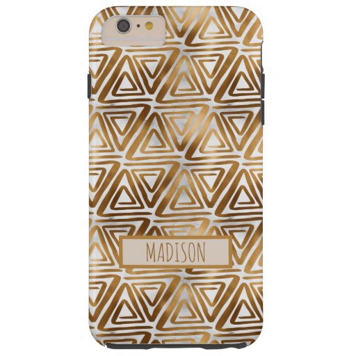 Stylish Faux Gold Foil Triangles Pattern Monogram Tough iPhone 6 Plus Case