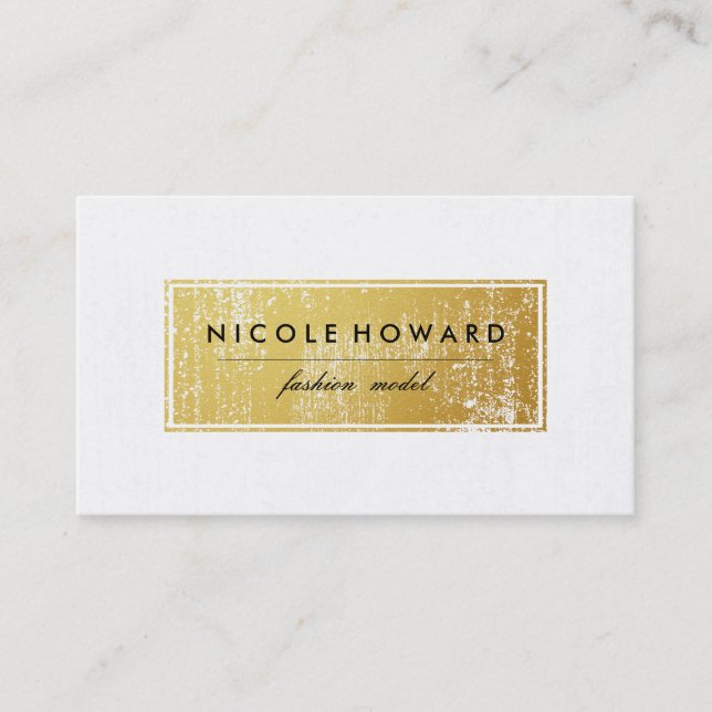 Stylish Faux Gold Grunge Frame White Background Business Card (Front)