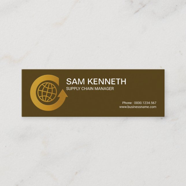 Stylish Faux Gold Round Global Arrow Import Export Mini Business Card (Front)