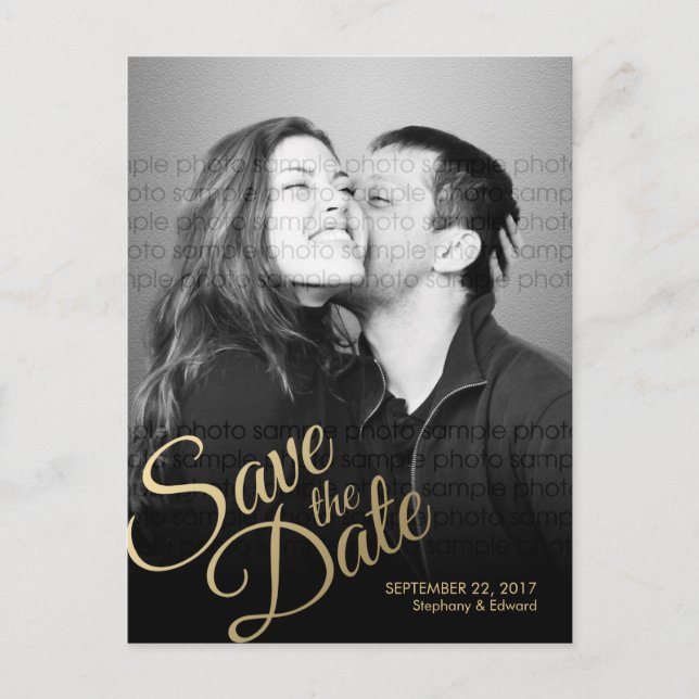Stylish Faux Gold Save the Date Photo Postcard (Front)