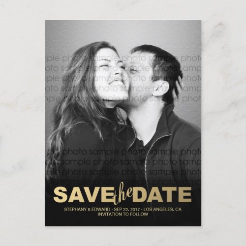Stylish Faux Gold Save the Date Photo Postcard