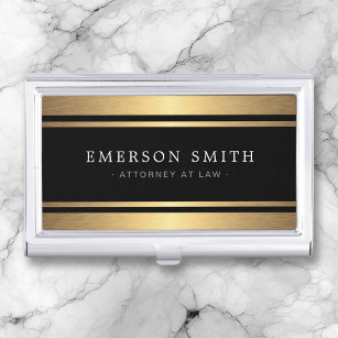 Stylish faux golden gradient borders black business card case
