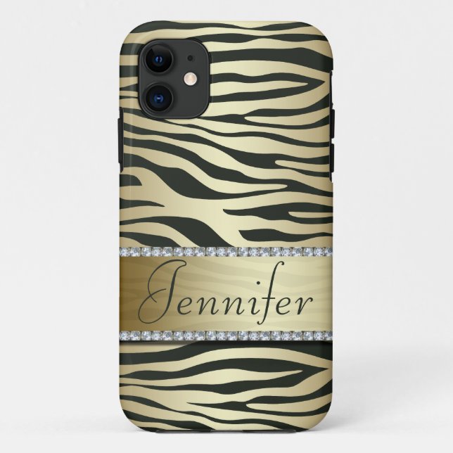 Stylish Faux Jeweled Zebra Print iPhone Case (Back)