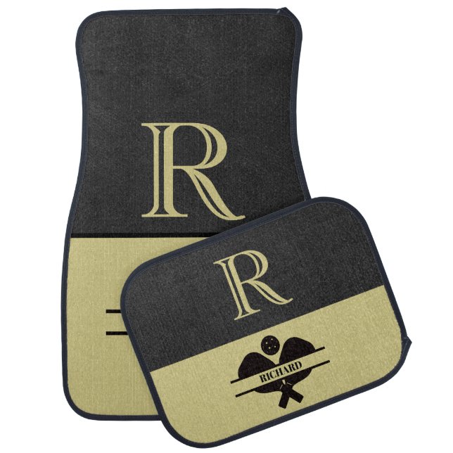 Stylish Faux Leather Monogram Name Pickleball Car Floor Mat (Set)