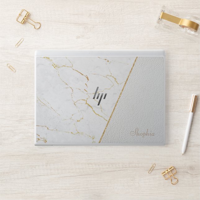 Stylish Faux Marble Blush Rose Gold Glitter  HP Laptop Skin (Desk)