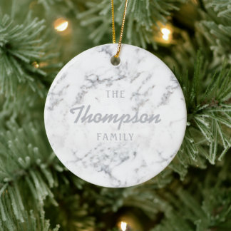 Stylish Faux Marble Texture And Custom Family Name Ceramic Ornament