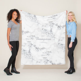 Stylish Faux Marble Texture And Custom Family Name Fleece Blanket