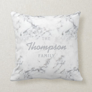 Stylish Faux Marble Texture Custom Family Name Throw Pillow