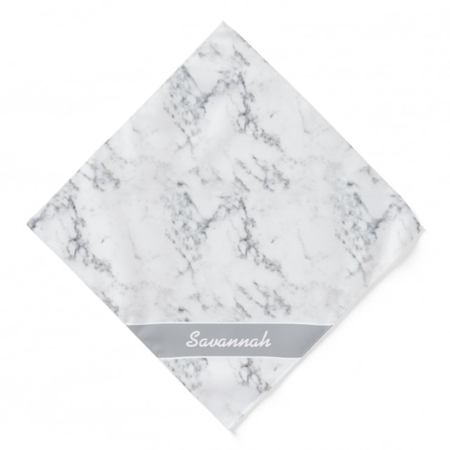 Stylish Faux Marble Texture Look With Custom Name Bandana (Front)