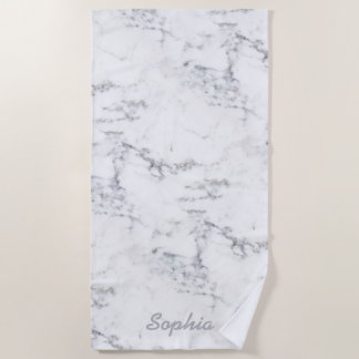 Stylish Faux Marble Texture Look With Custom Name Beach Towel