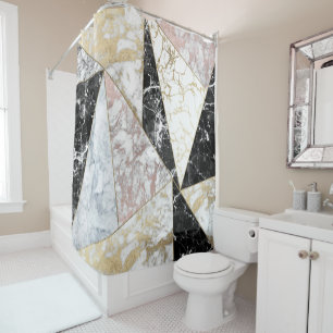 Stylish faux rose gold black white luxury marble shower curtain