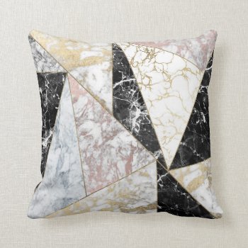 Stylish Faux Rose Gold Black White Luxury Marble Throw Pillow by pink_water at Zazzle
